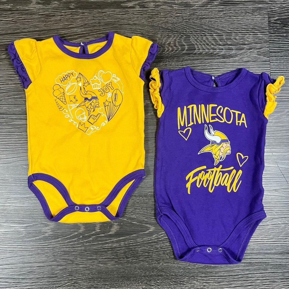Minnesota Vikings Baby Girl 3-6M Bodysuits Lot of 2 NFL Gameday Fangirl Skol